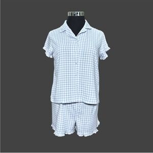 Laura Ashley Gingham Pajama Set in Blue and White